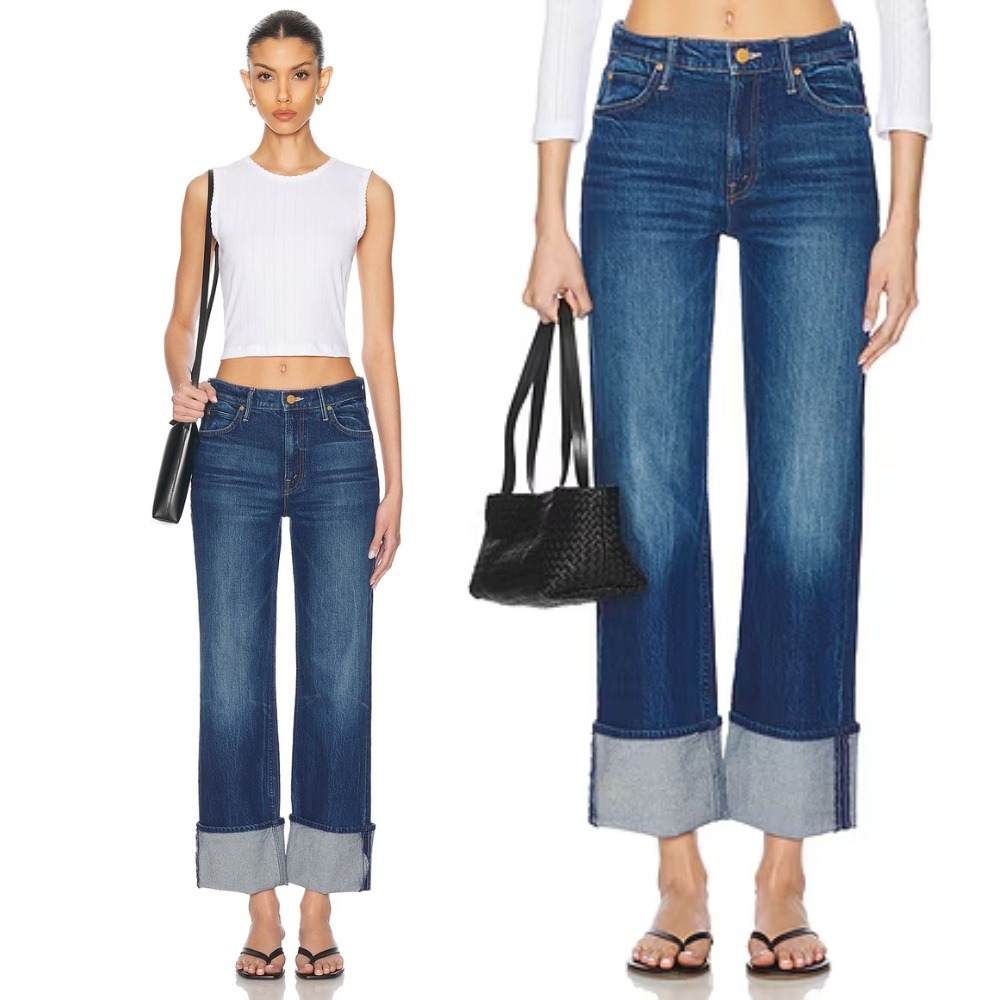 Mother The Checkerboard Duster Flood Cuff Jeans Bunny Hop 30 Blue Wide Leg